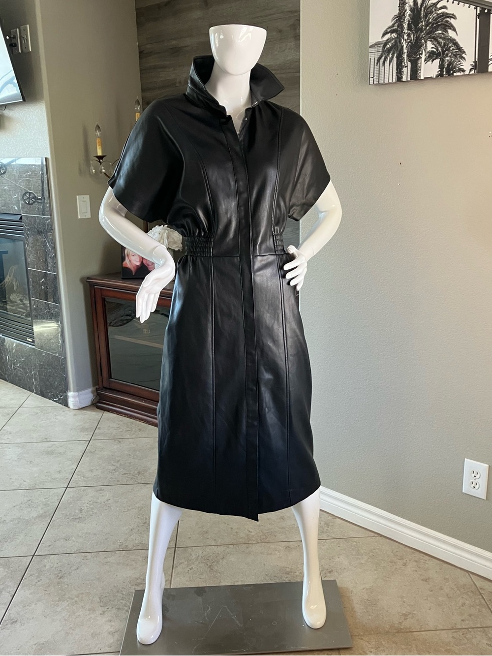 Only Black Faux Leather Short-Sleeve Midi Dress 10